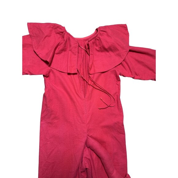 Handmade Youth Halloween Red Devil Costume Romper With Tail & Ruffled Collar M/L - Picture 2 of 7
